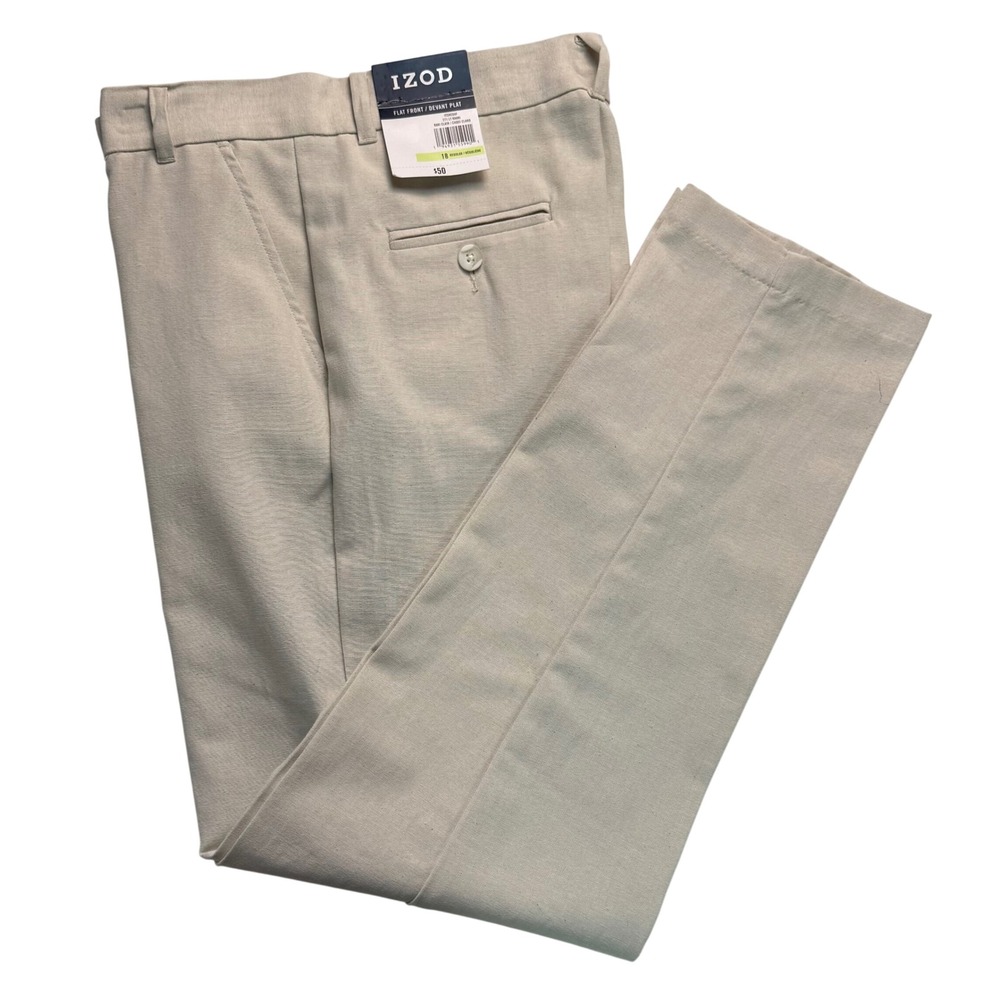 IZOD Boys Size 18 Regular Light Khaki Flat Front Dress Pants NWT church,